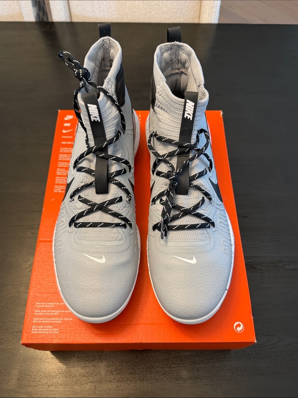 Nike Men’s Gray High-Top Alpha Huarache NXT MCS Cleats - size 14 box no lid